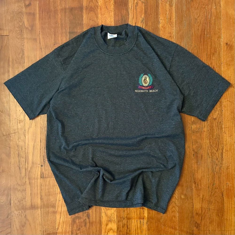 Vintage ‘90s Rehoboth Beach Delaware Golf Destination Gray Striped T-shirt L